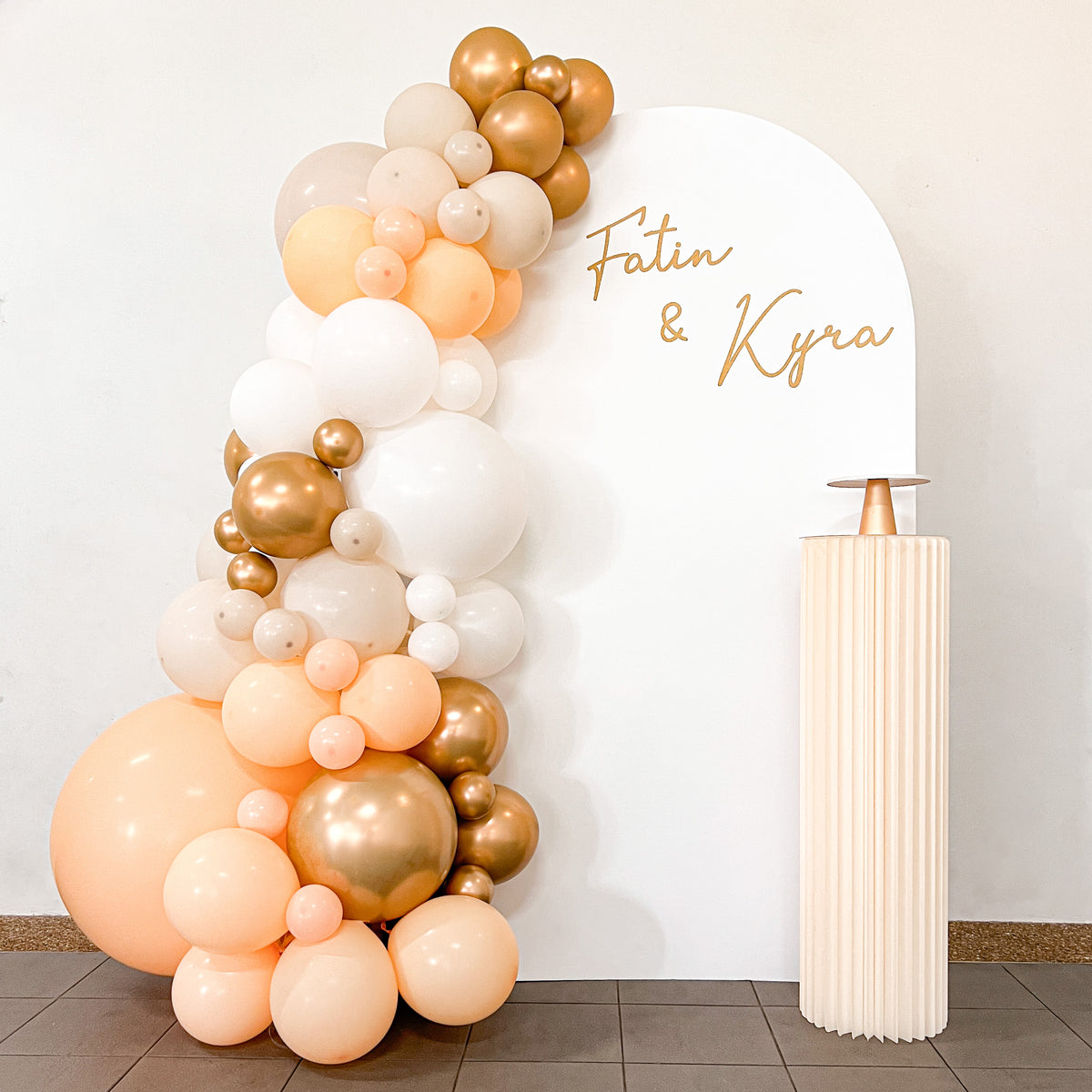 White Arch Board With Balloon Garland – Style It Simply