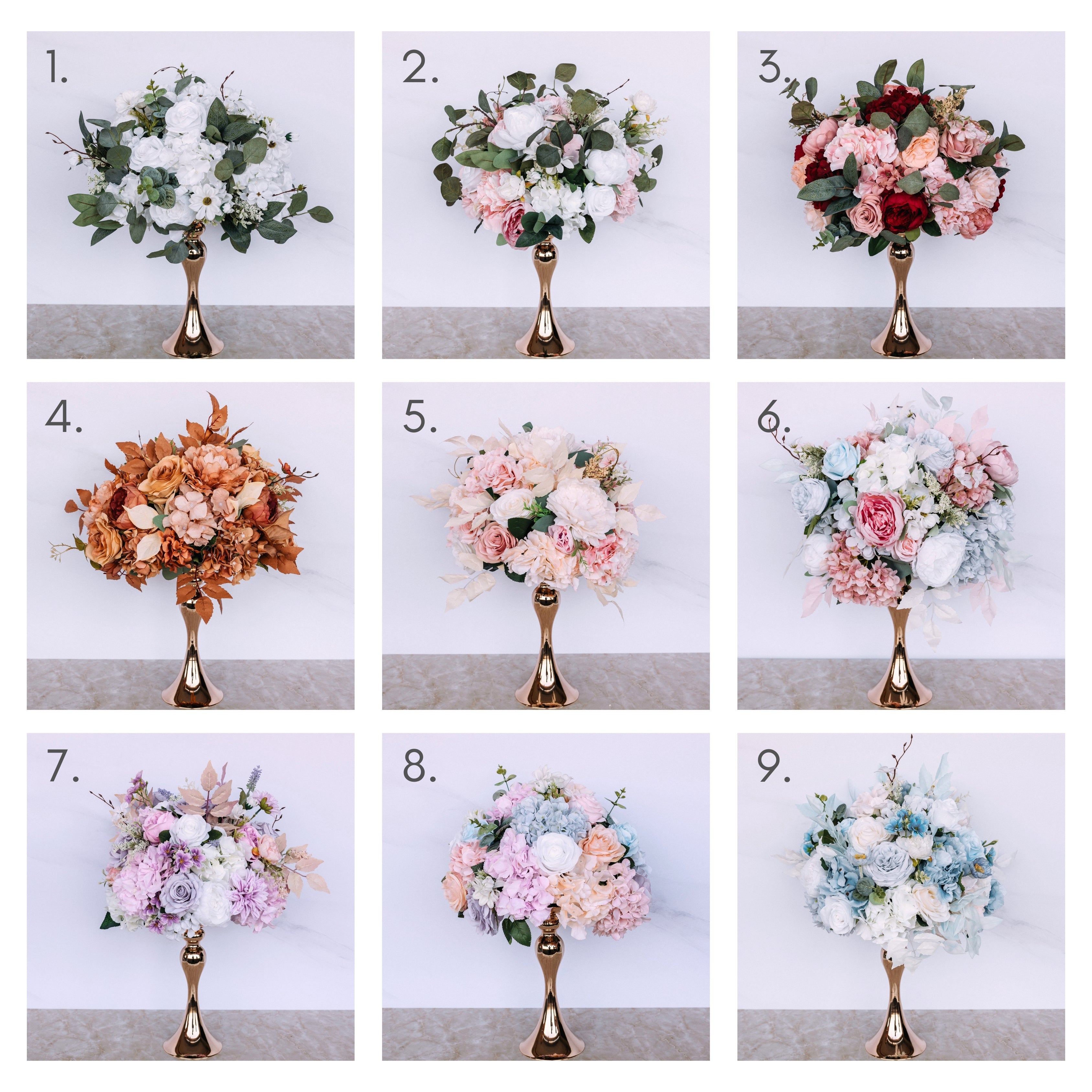 Faux Floral Centrepiece: Gold Column ; Singapore Wedding Essentials ; VIP Guests Table Styling