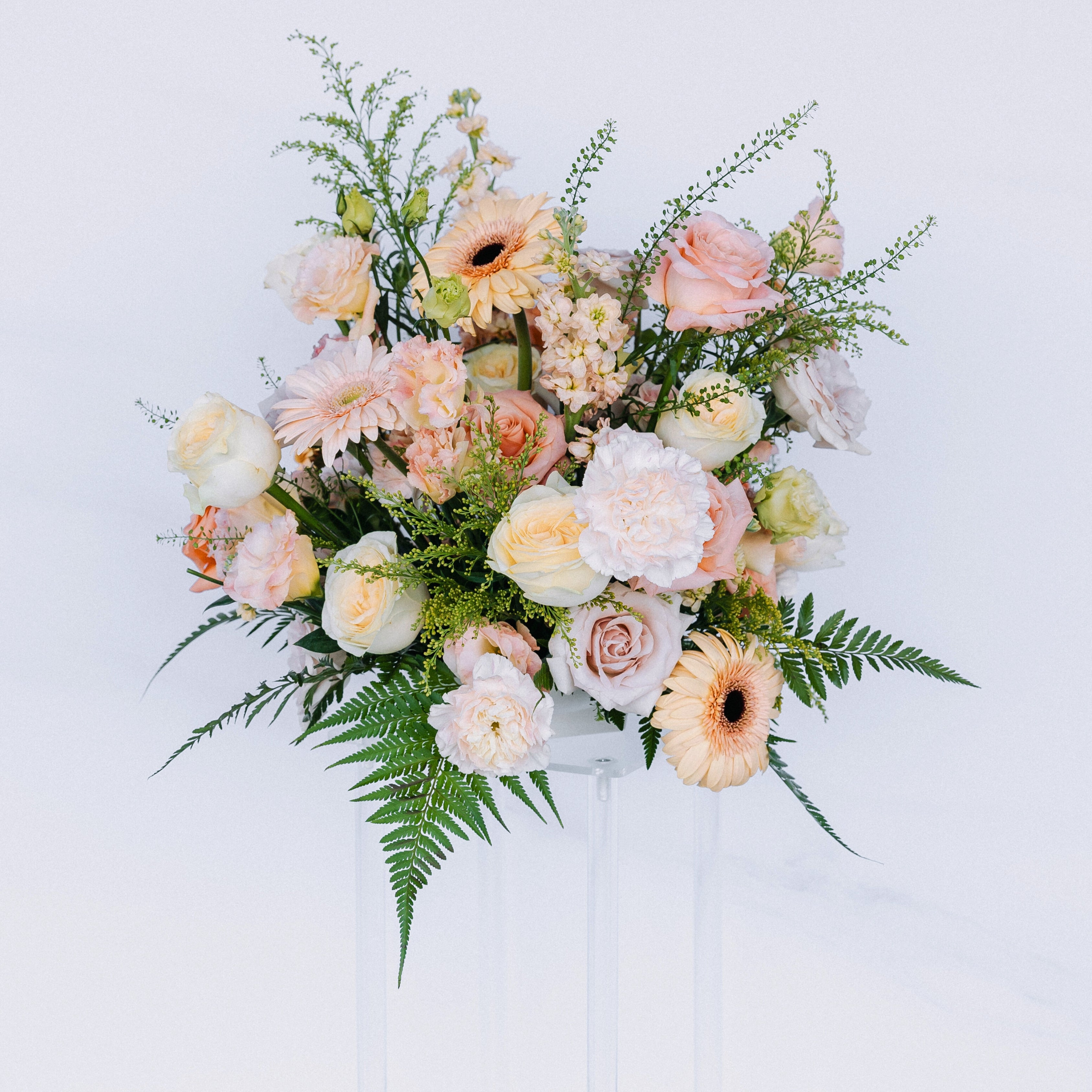 Fresh Flower Centrepiece: Luxury Tall ; Singapore Wedding Essentials ; VIP Guests Table Styling ; Yellow & Coral Flowers
