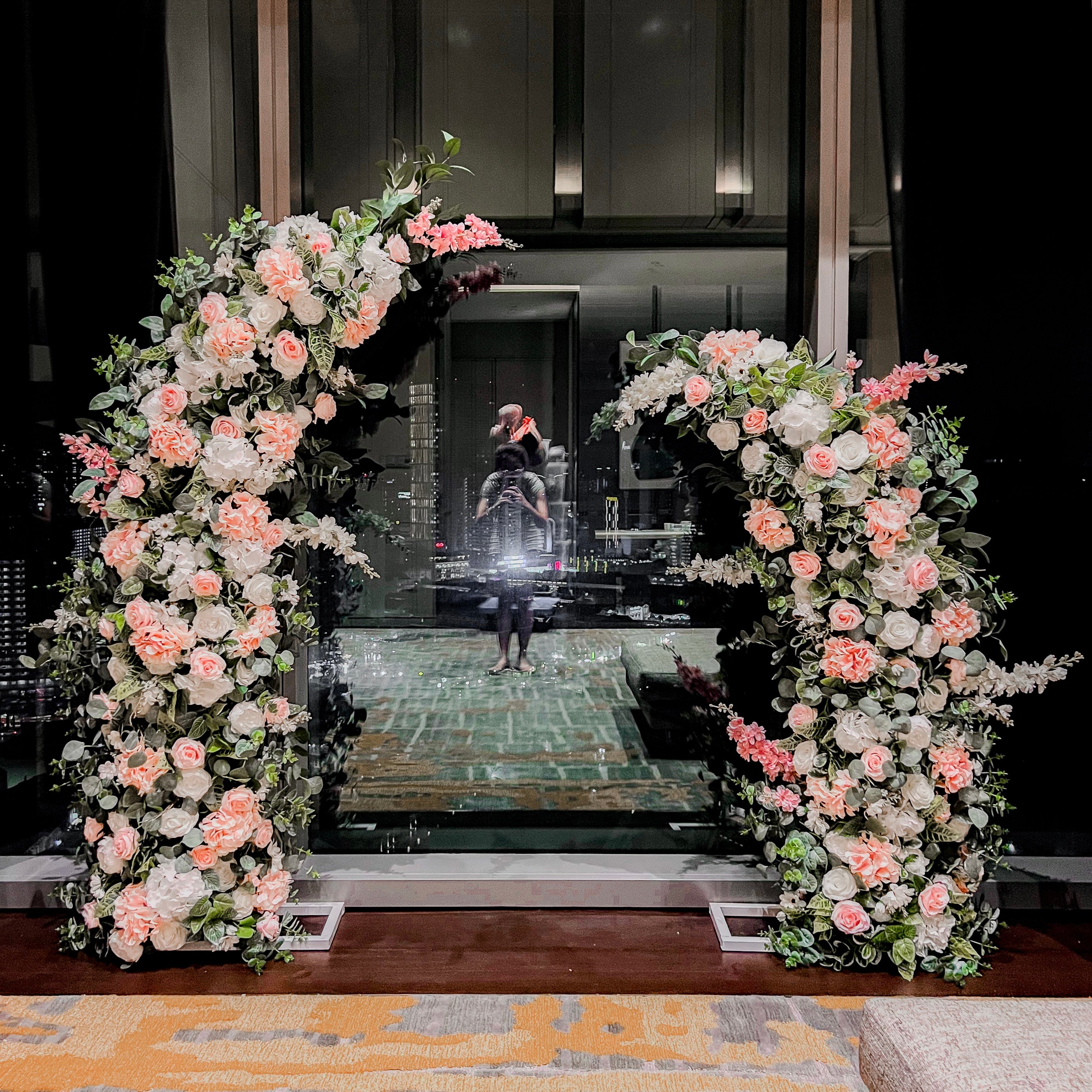 Wedding/ Solemnisation Decor in Singapore -Pink & White Deconstructed Floral Arch suitable for Indoor/Outdoor