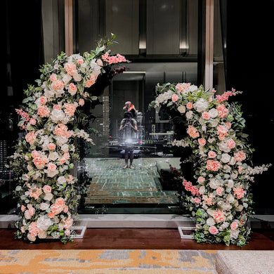 Wedding/ Solemnisation Decor in Singapore -Pink & White Deconstructed Floral Arch suitable for Indoor/Outdoor