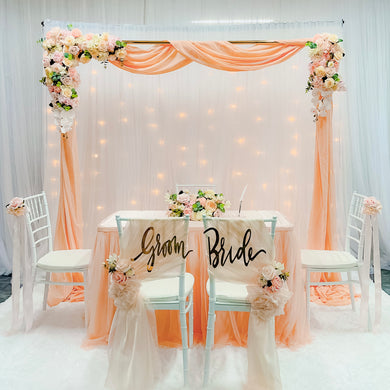 Sweet and Simple Home/Function Room Solemnisation/ROM Decor in Singapore - Peach & White Theme with Fairy-lights