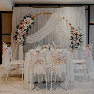 Sweet and Simple Home/Function Room Solemnisation/ROM Decor in Singapore - Pink & White Theme with Round Arch & Fairy-lights (Venue: Park Royal Collection Marina Bay