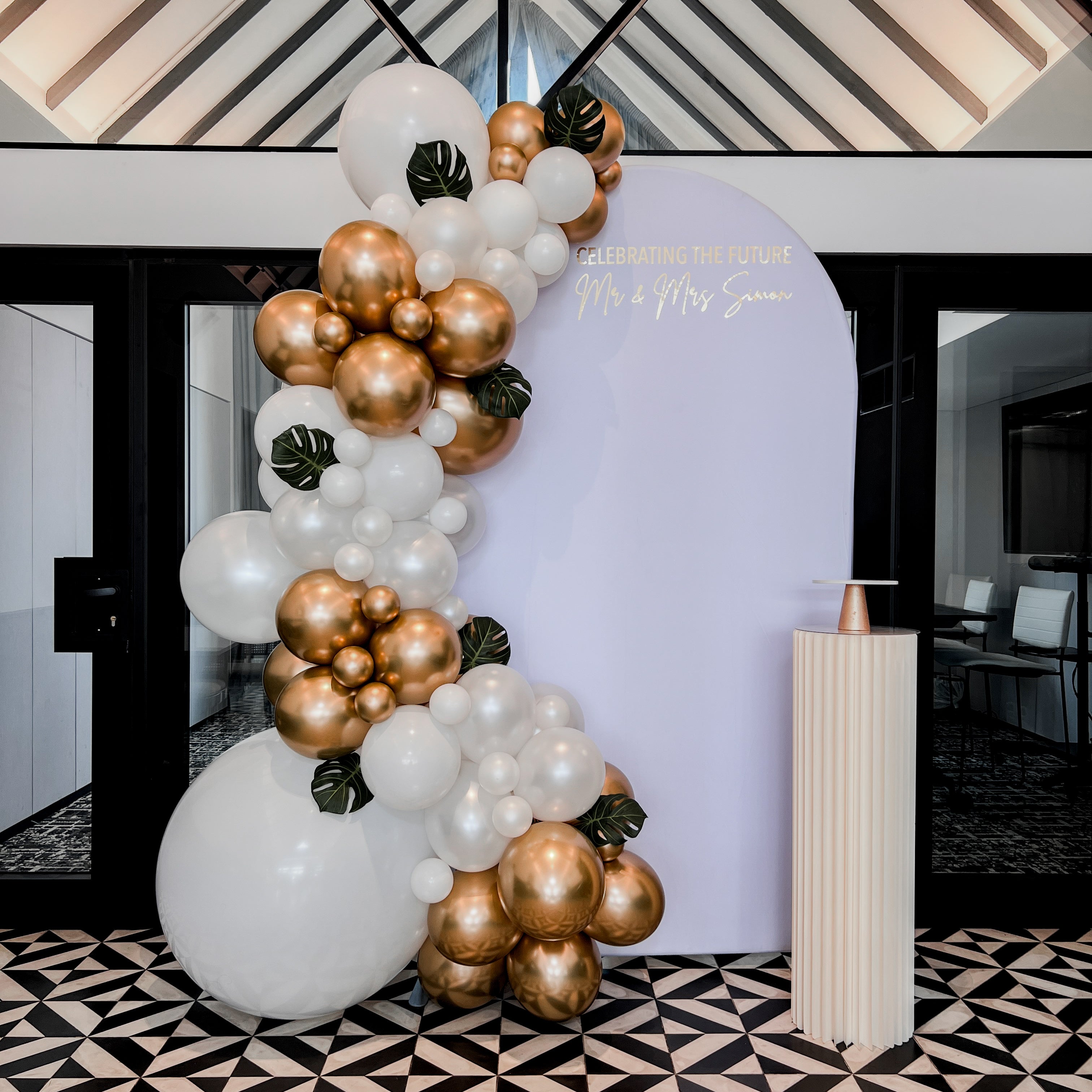 White Arch Board with Balloon Garland
