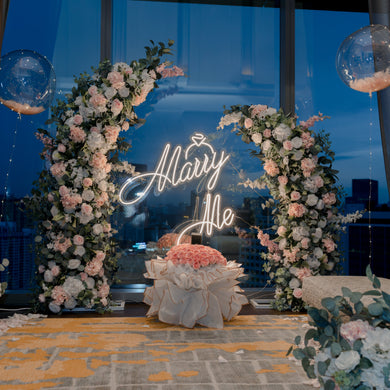 Romantic Hotel Room Proposal Decor at Sofitel City Centre in Singapore with Balloons and Flowers by Style It Simply