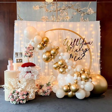 Romantic Proposal Decor at Artemis Grill and Sky Bar in Singapore with Fairylight Backdrop, Balloons and Flowers by Style It Simply