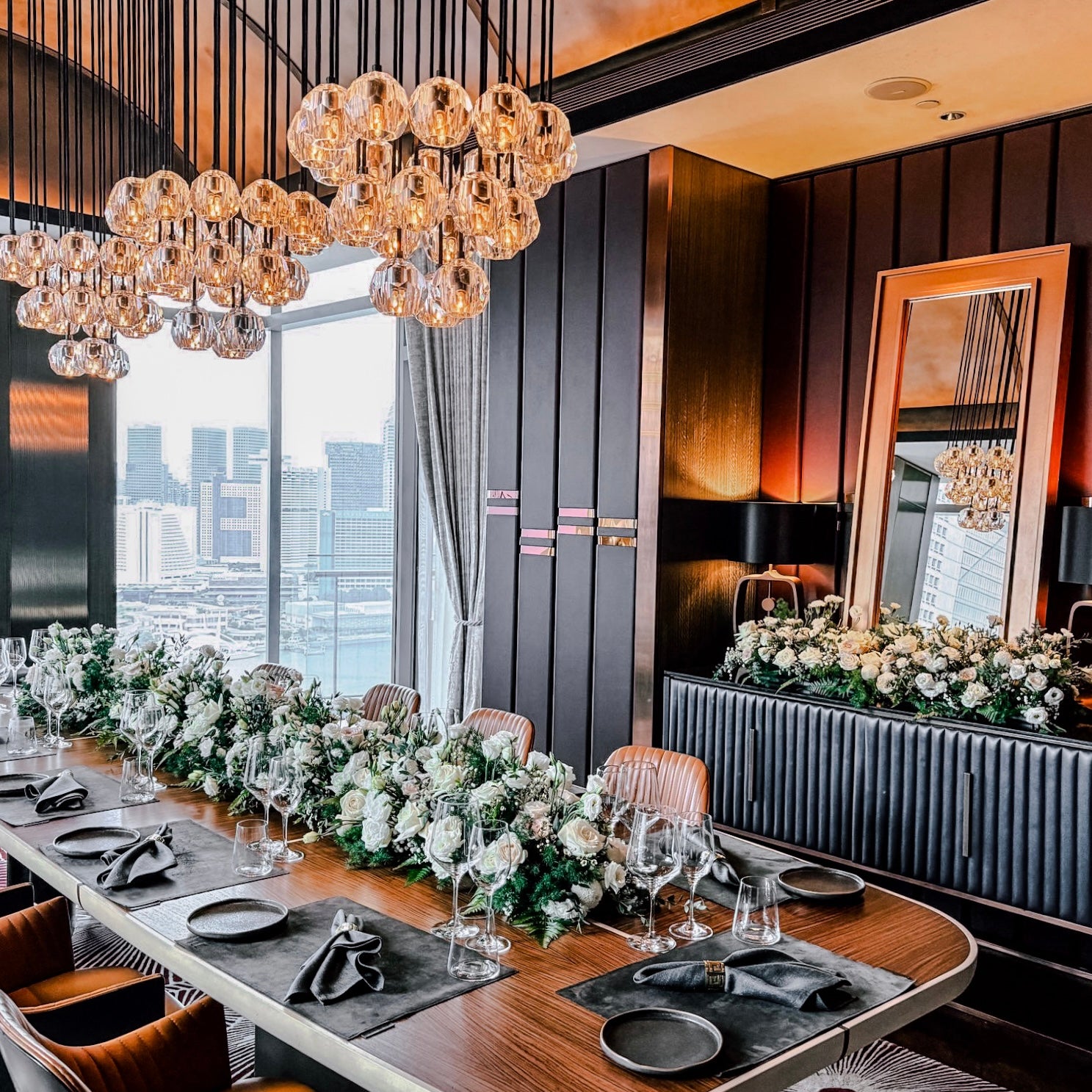 Fresh Flower Centrepiece: Lush Garland ; Singapore Wedding Essentials ; Guests Table Styling at VUE ; Pink & White Flower Arrangement