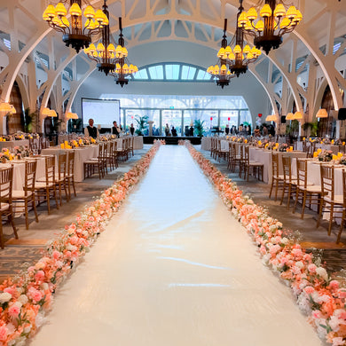 Wedding Ballroom Decor in Singapore - Pink White Peach Floral Aisle Enhancement with White Runner (Venue: The Fullerton Bay Hotel Clifford Pier)