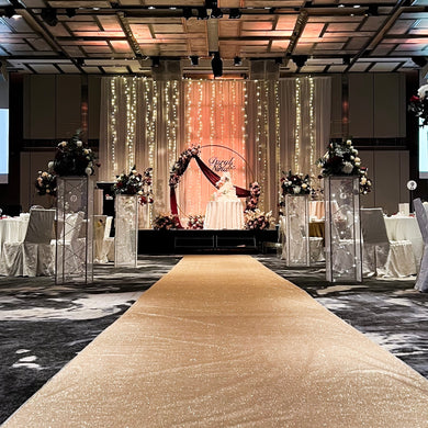 Wedding Ballroom Decor in Singapore - Glitter Champagne Aisle Runner (Venue: Marriott Tangs Plaza Grand Ballroom)
