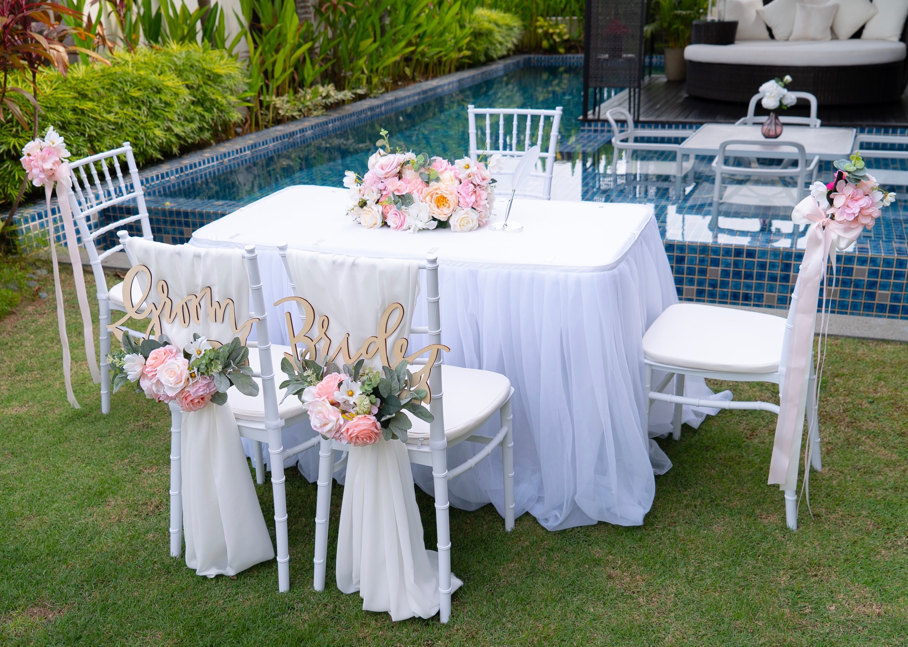 Sweet and Simple Outdoor Solemnisation/ROM Decor in Singapore - Pink & White Theme Table only