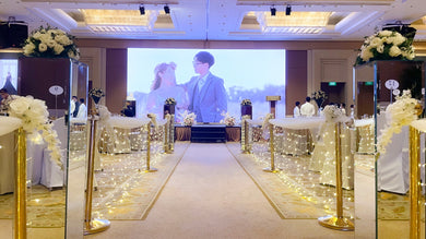 Wedding Ballroom Decor in Singapore - Fairylight Aisle Enhancement with White Florals (Venue: Conrad Centennial Singapore)