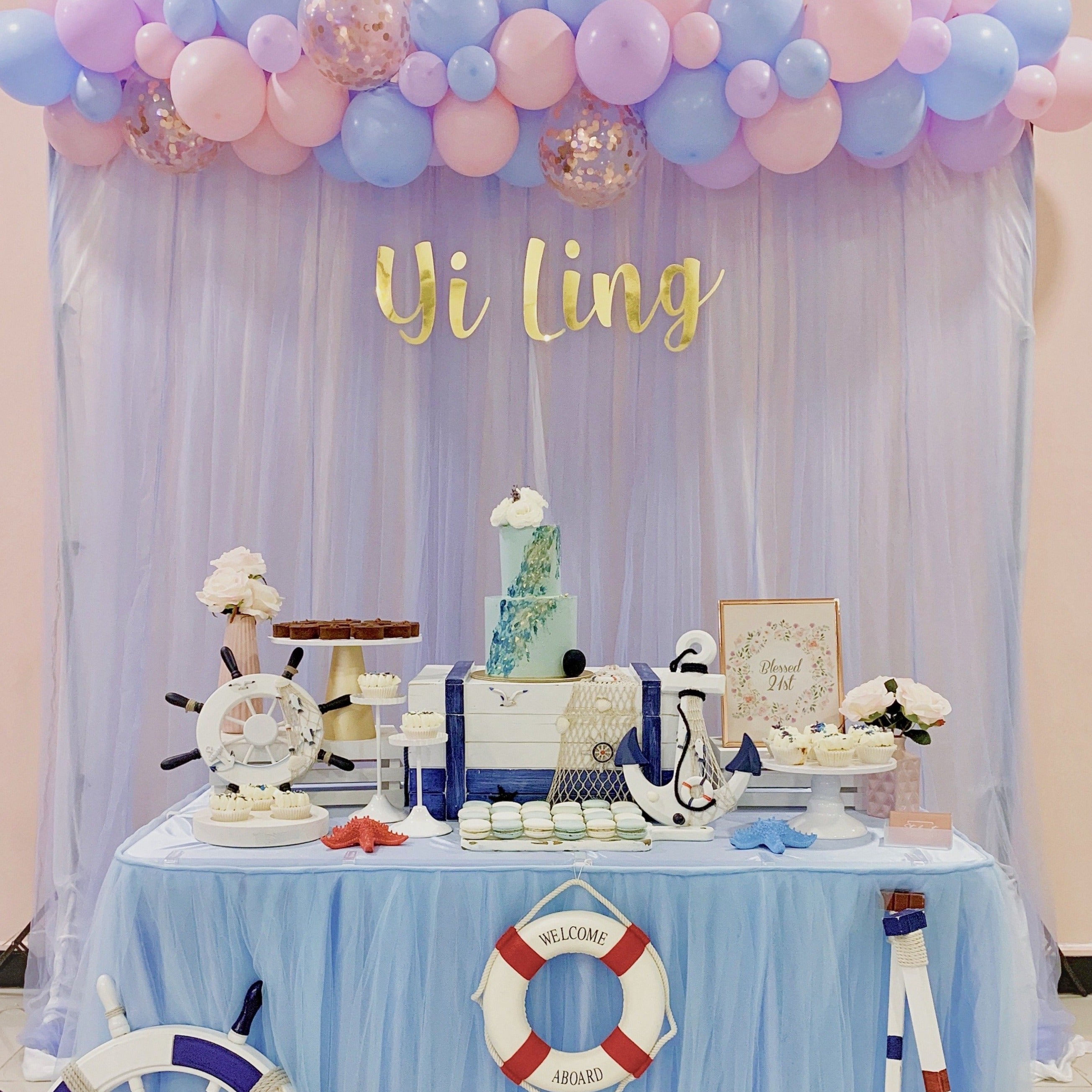 Nautical Floral Dessert Table for Birthday Party by Style It Simply