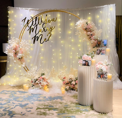 Romantic Hotel Room Proposal Decorations at Park Royal Marina Collection Singapore with Fairylight Backdrop and Floral Arch by Style It Simply