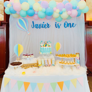 Pastel Hot Air Balloon Dessert Table for Birthday Party by Style It Simply