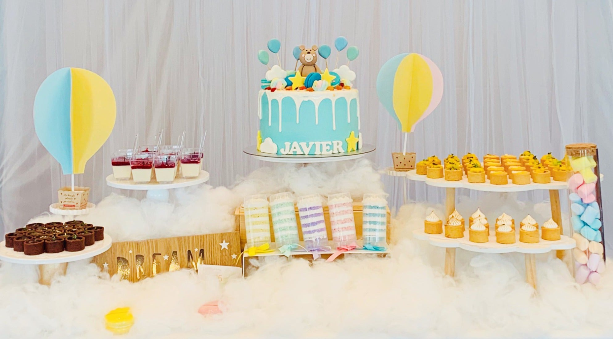 Pastel Hot Air Balloon Dessert Table for Birthday Party by Style It Simply