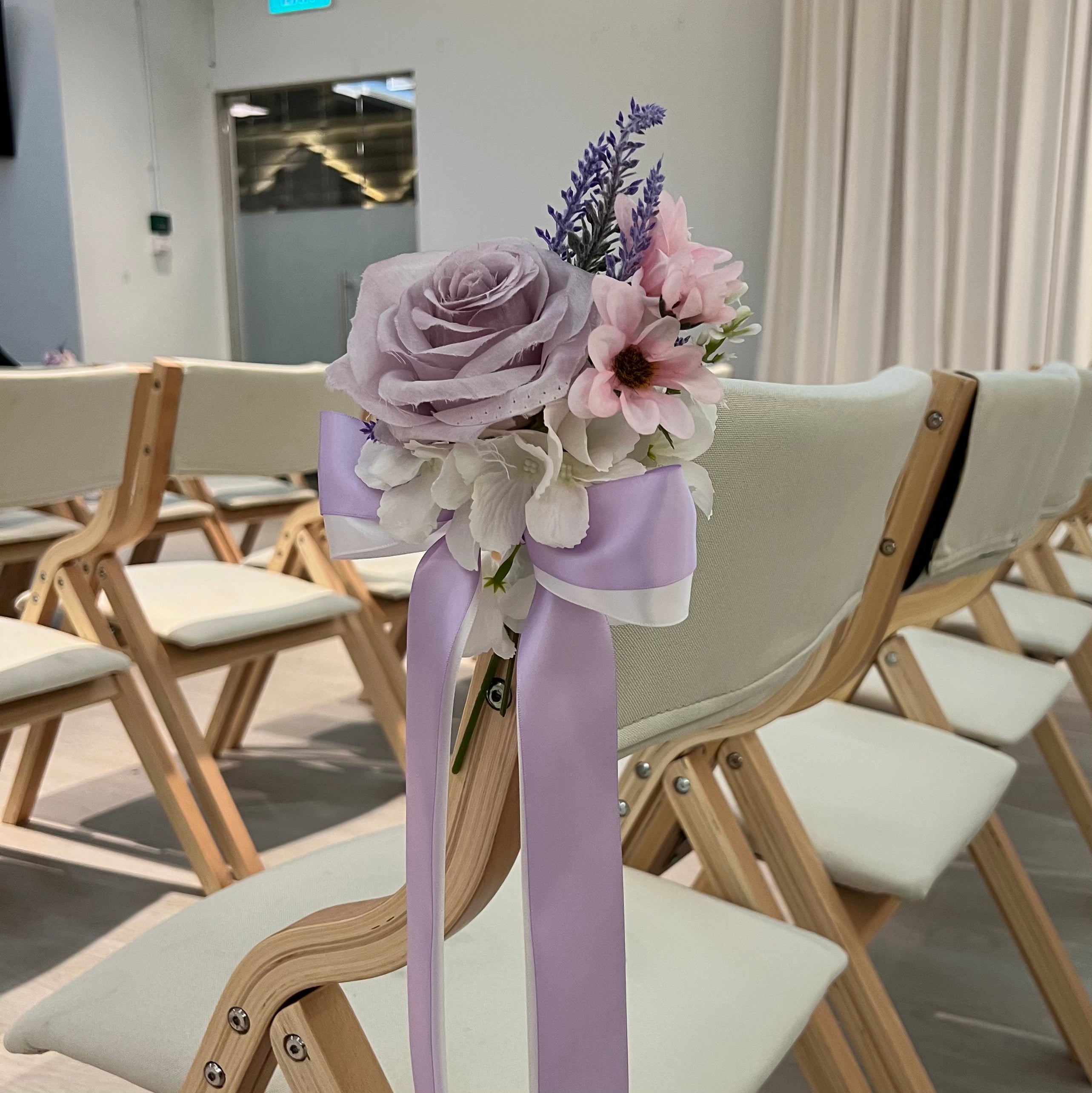 Purple & White Theme Solemnisation/ ROM Aisle Floral Posies with Ribbons