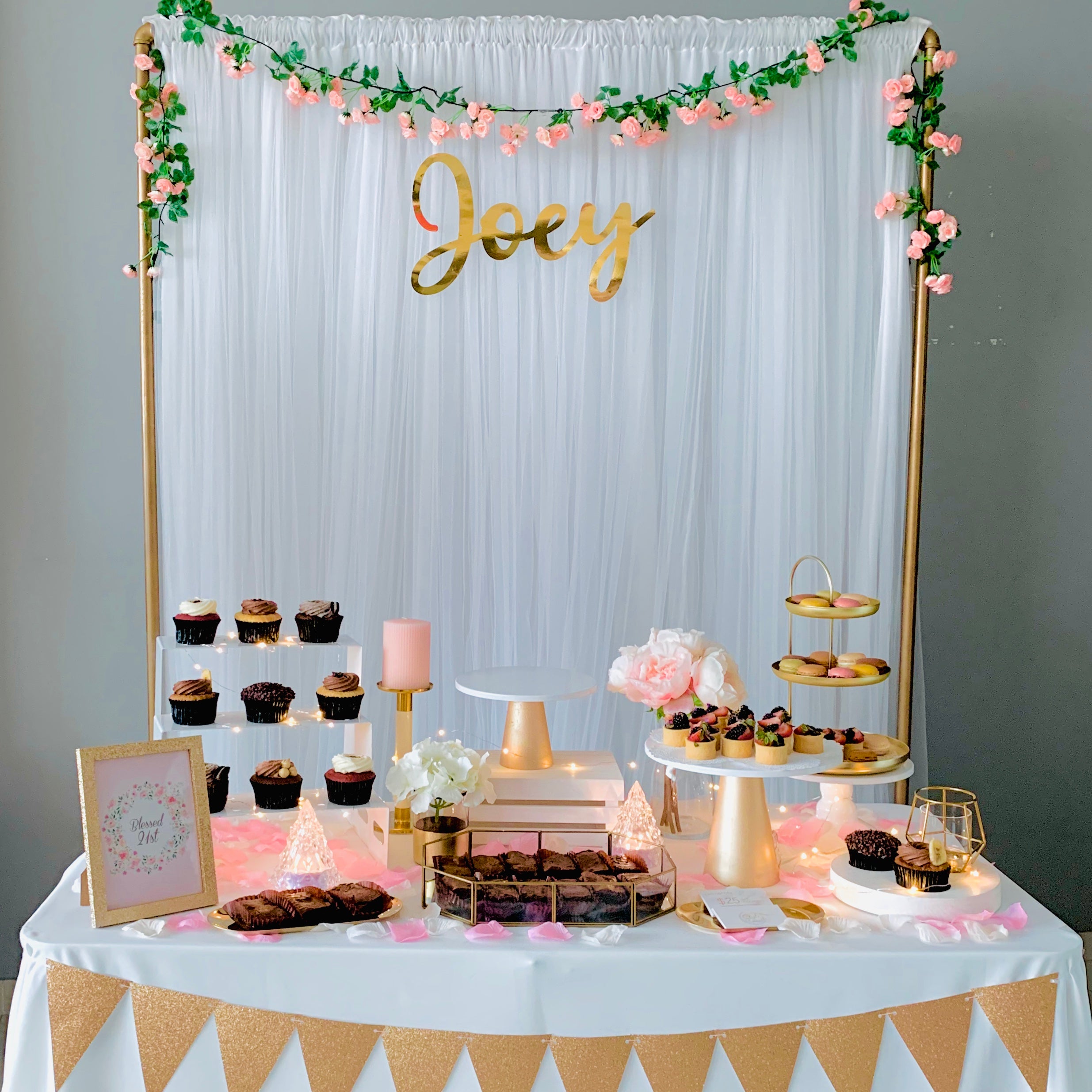 Sweet Romance Dessert Table (Classic White, Gold, Blush) for Birthday Party by Style It Simply