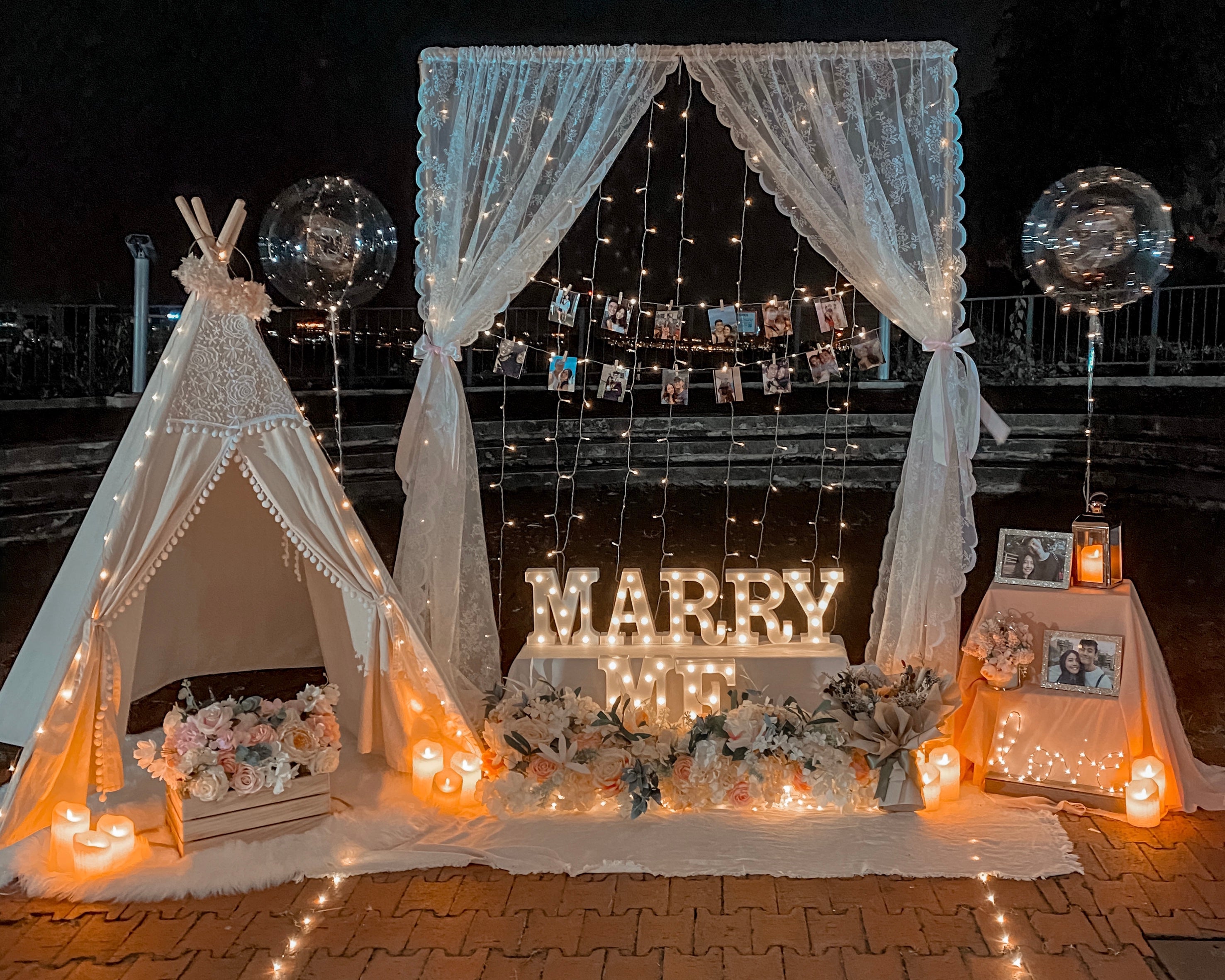 Romantic Outdoor Proposal Decor at Mount Faber Park Singapore with Fairylights, Flowers and Teepee Tent by Style It Simply