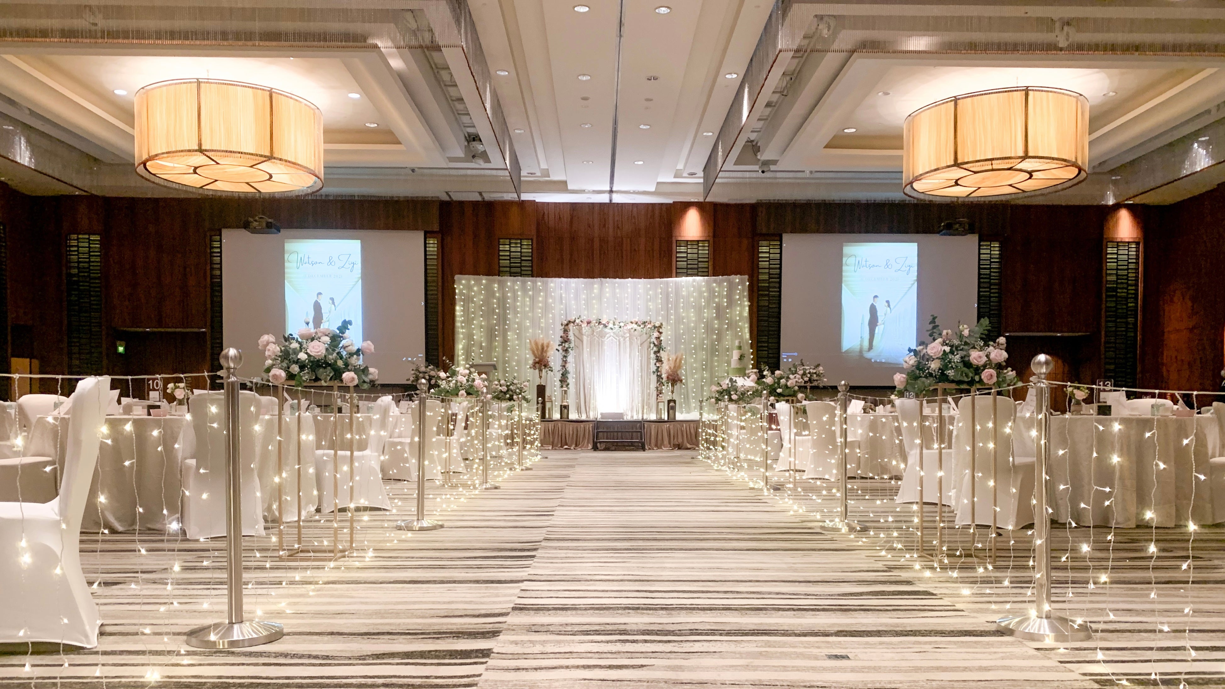 Wedding Ballroom Decor in Singapore - Fairylight Aisle Enhancement  (Venue: Amara Sanctuary Resort Sentosa)