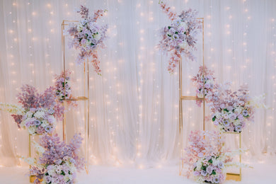 Wedding/ Solemnisation Decor in Singapore -Purple/Lilac & White Floral Column Arch w. Fairylights Backdrop suitable for Indoor/Outdoor