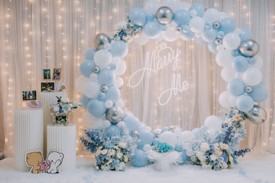 Romantic Proposal in Singapore with Fairylights, Round Balloon Arch, Marry Me Neon Signage and Flowers at Haus of Feel's Indoor Studio by Style It Simply