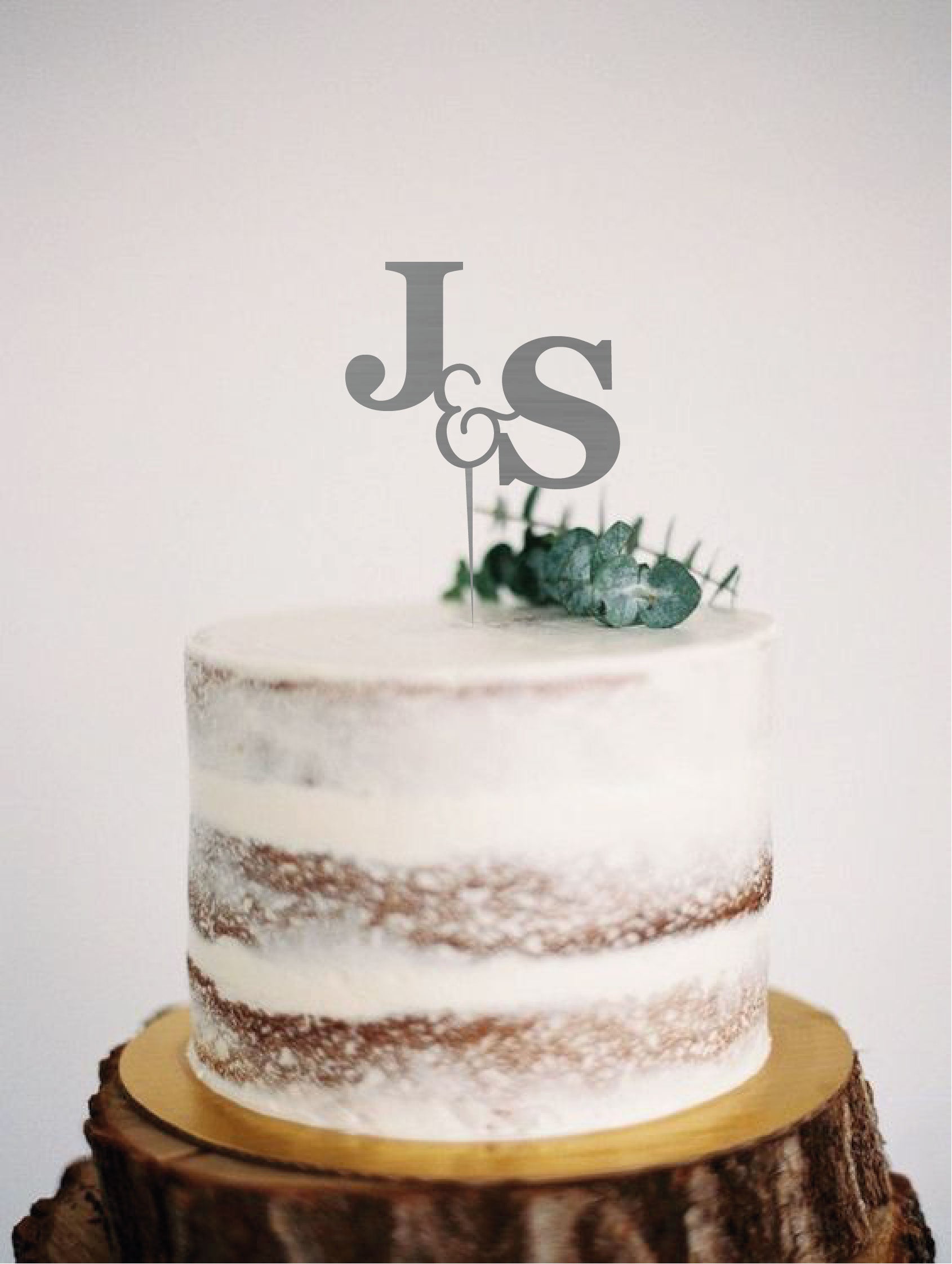 Wood Round Two Initial Cake Topper