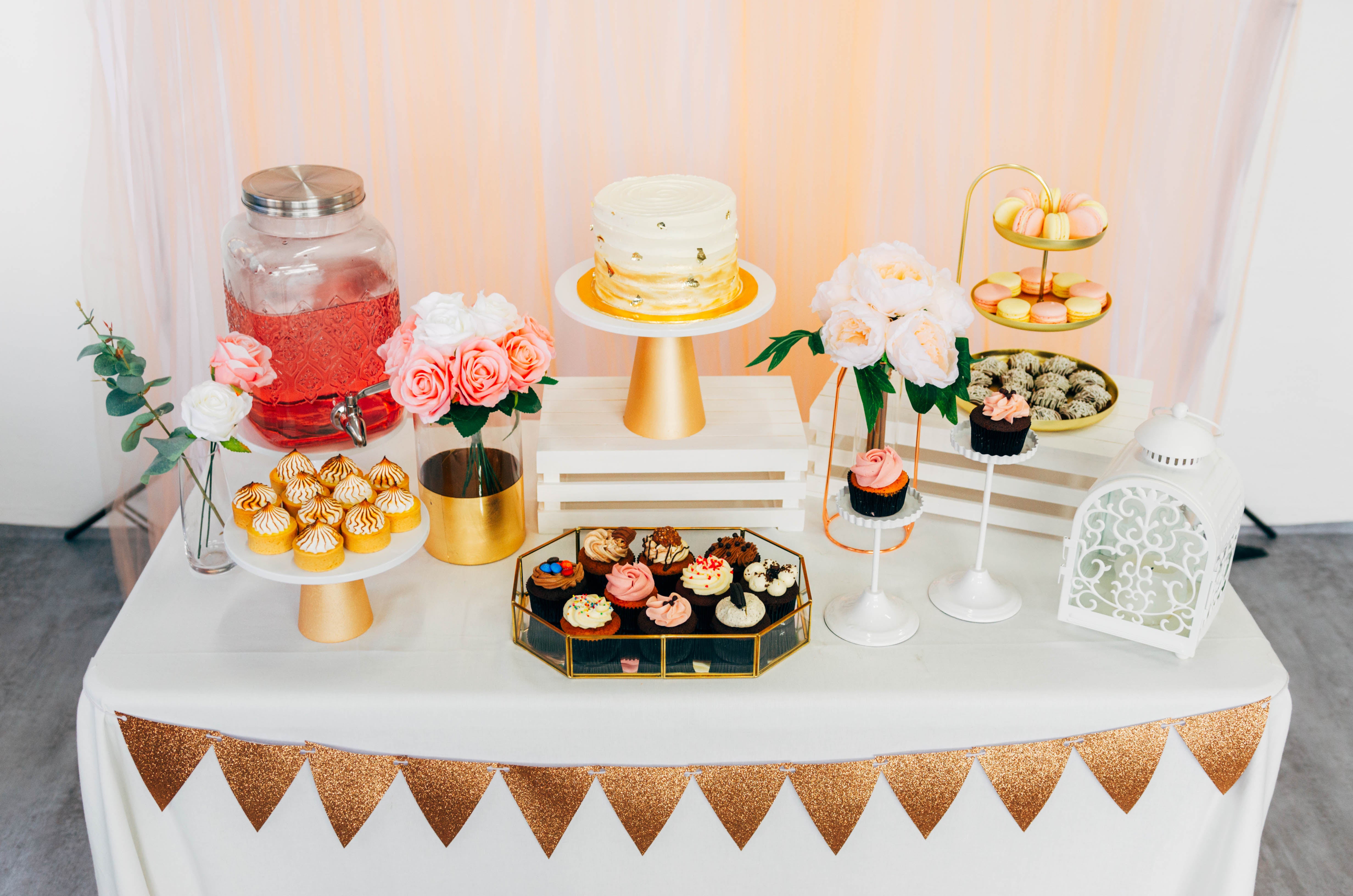 Rose Gold Floral Dessert Table for Birthday Party by Style It Simply