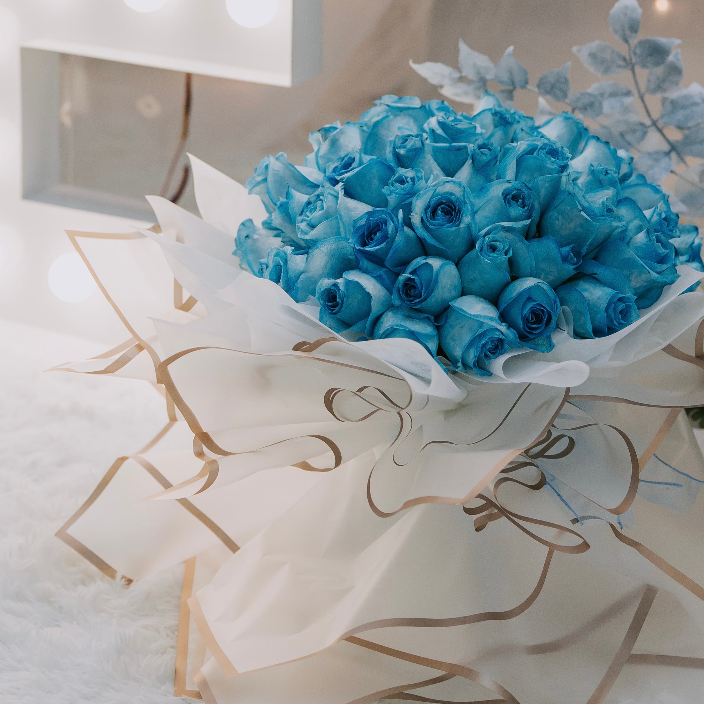 50 Fresh Blue Roses Bouquet for Proposal in Singapore