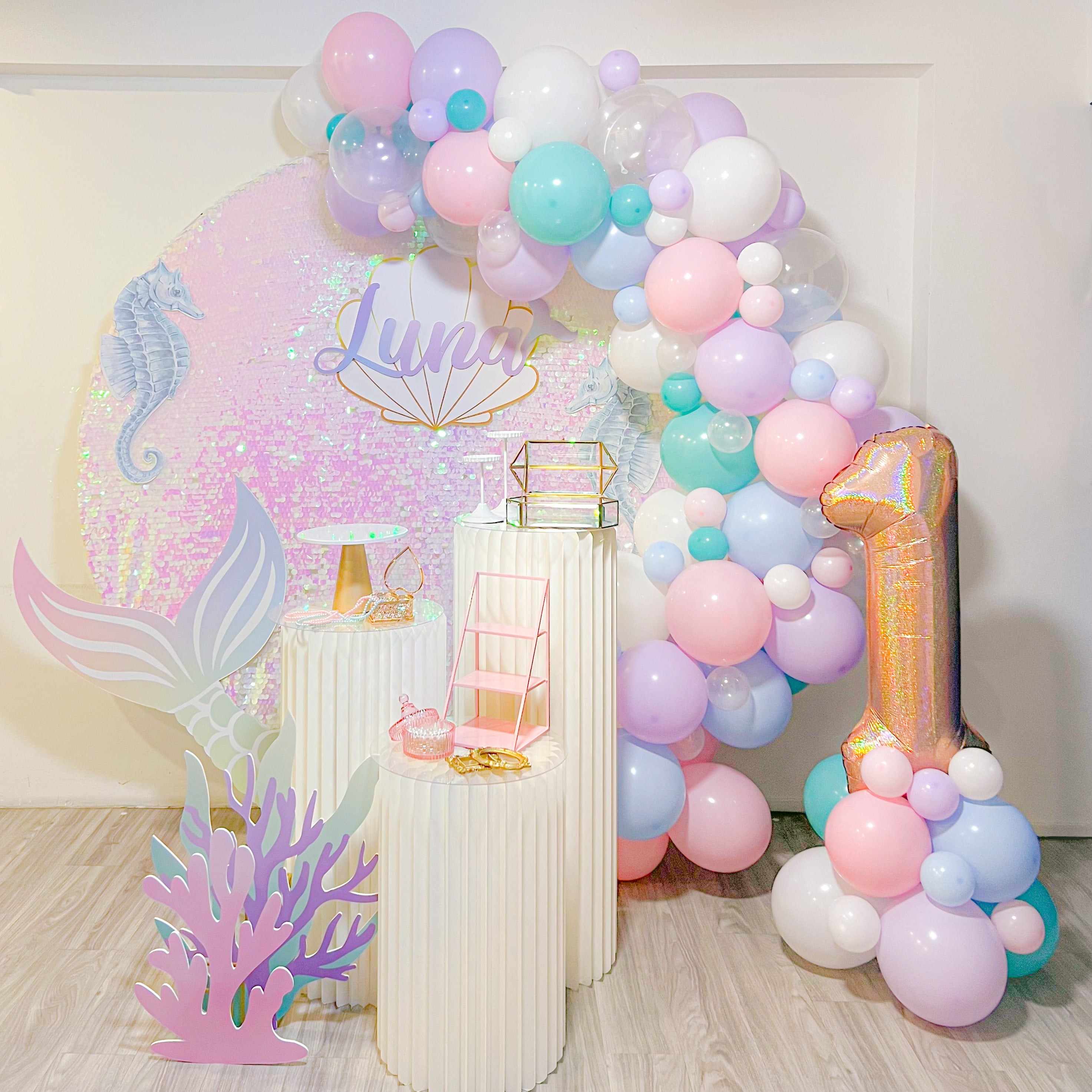 Mermaid, Princess Ariel Theme Decor , Dessert Table, Balloon Backdrop, Birthday Party