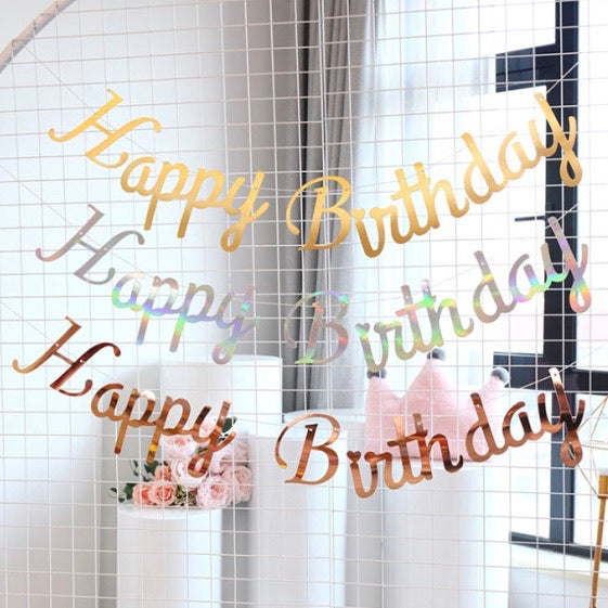 Script Font Happy Birthday Banner/ Bunting (Design 2) – Style It Simply