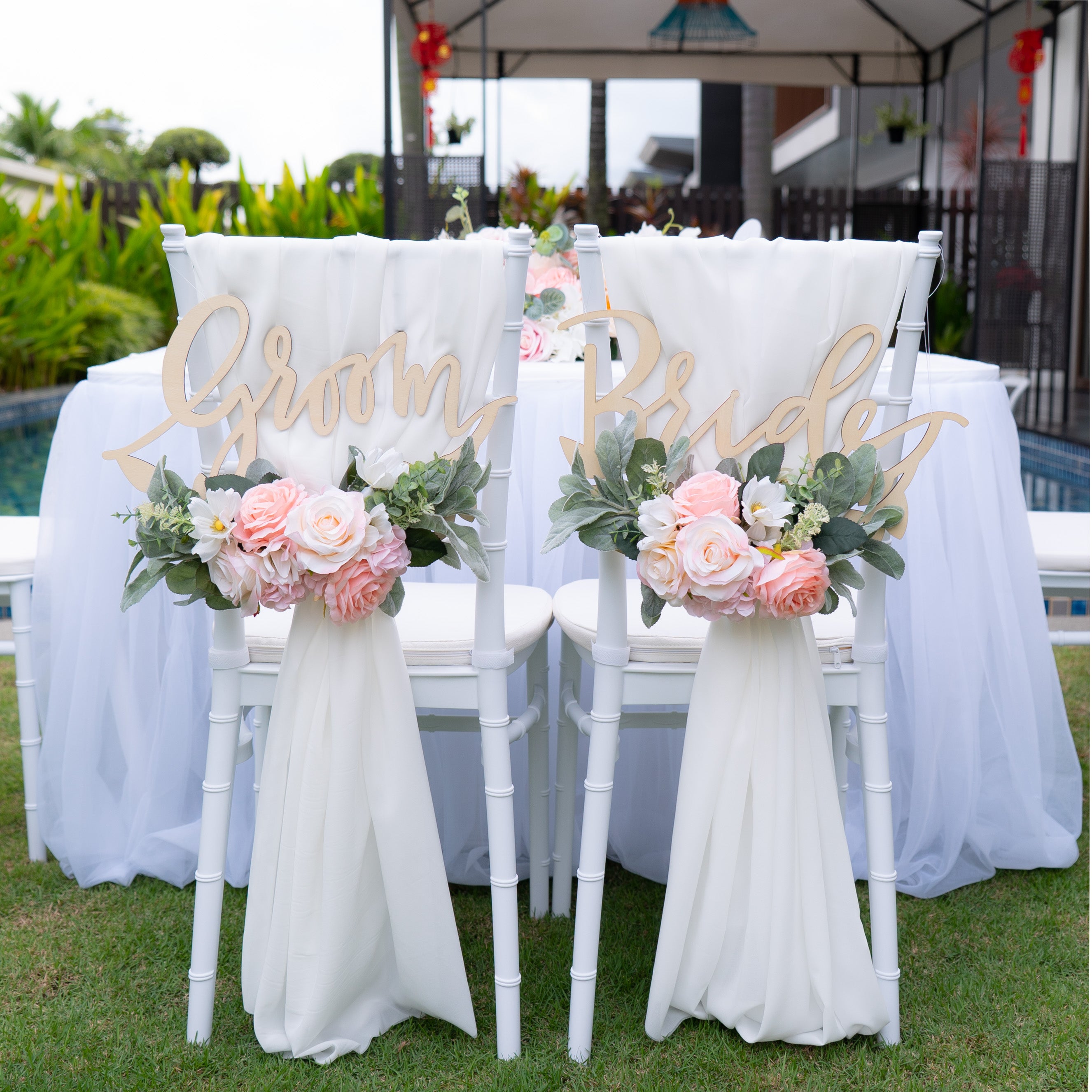 Bride & Groom Signage with Faux Floral