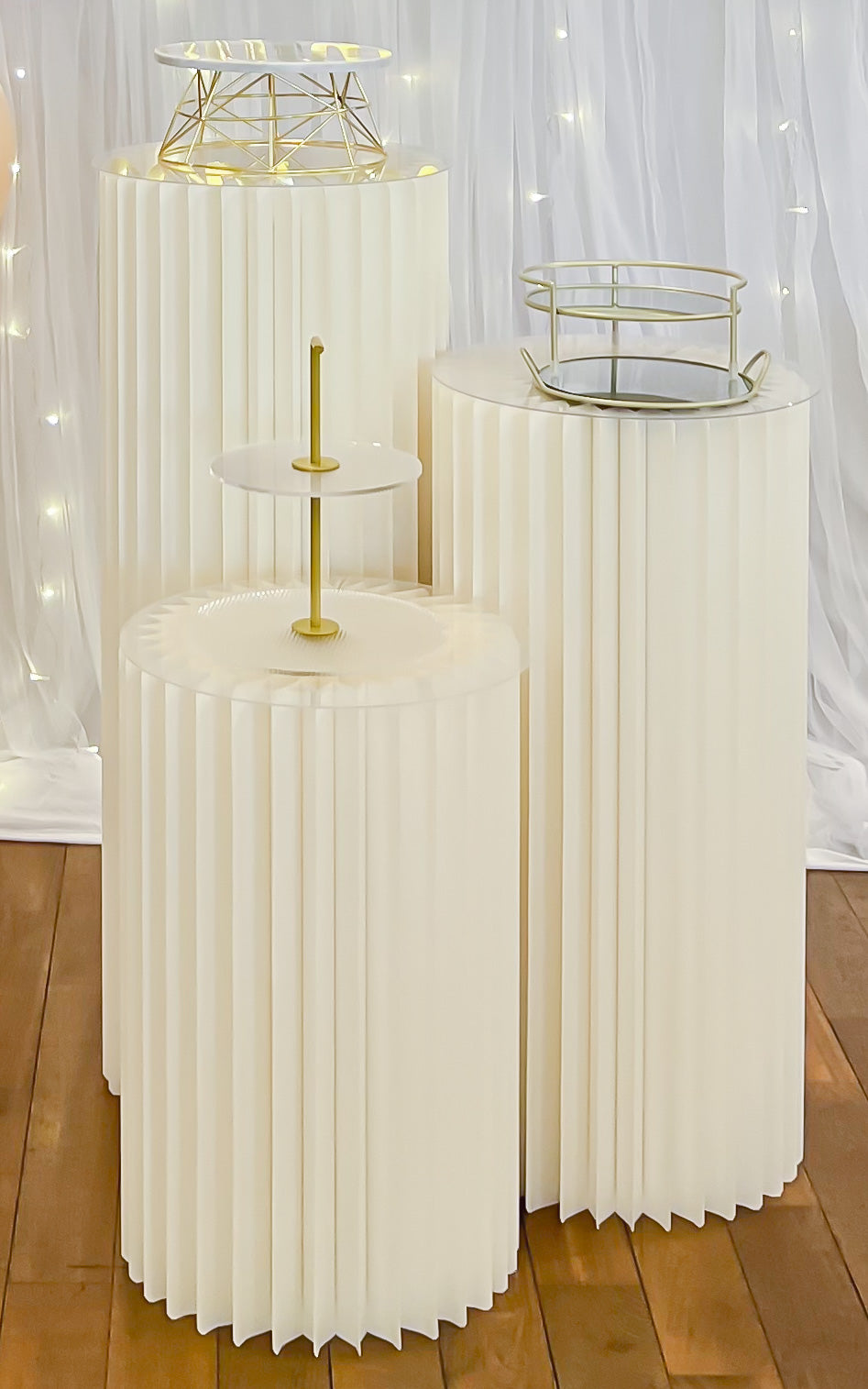 White Paper Pedestal / Folding Plinth with Dessert Wares / Dessert Table Props / Cake Stands & Dessert Stands for rent