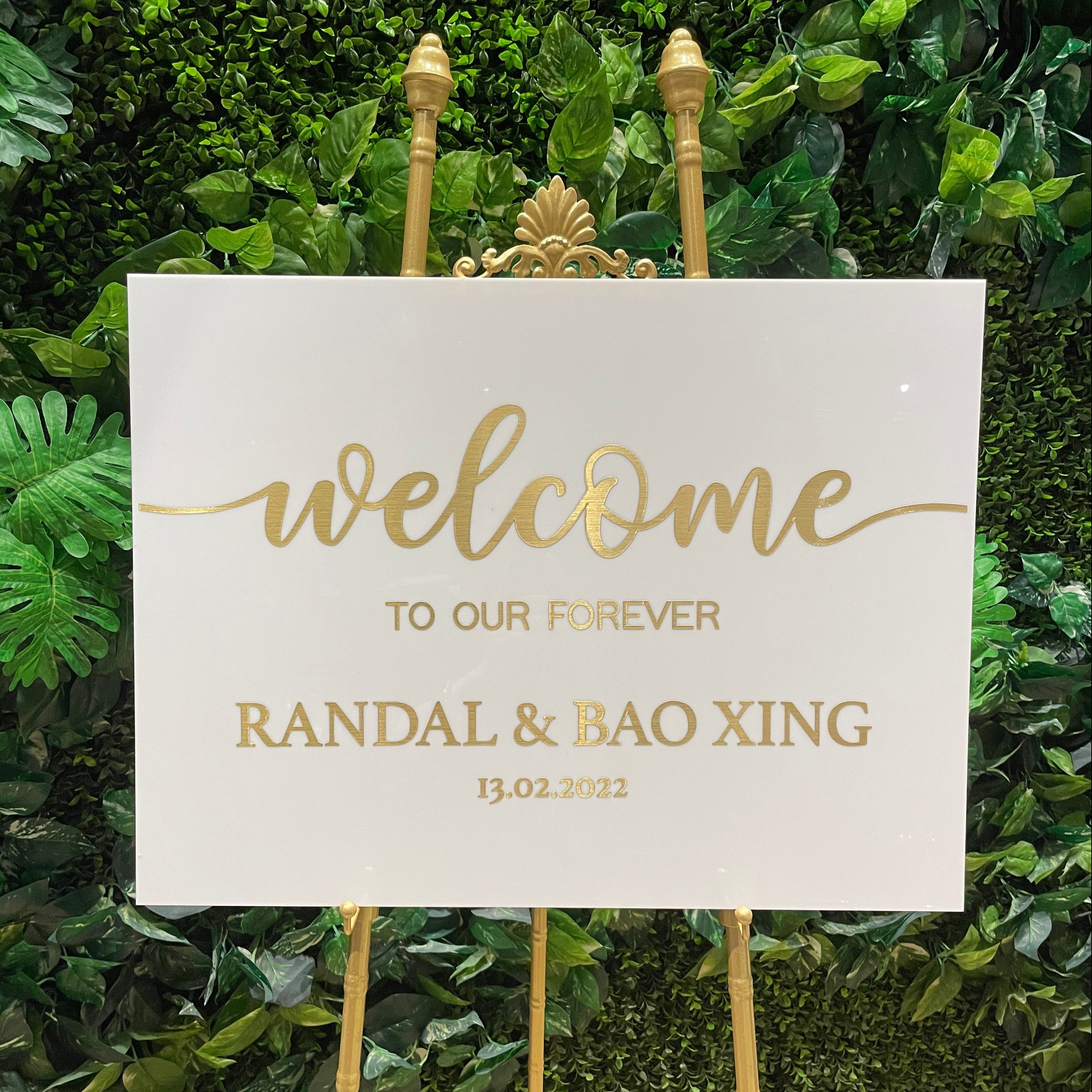 A2 White Acrylic with Gold Text Custom Wedding Welcome Signage 