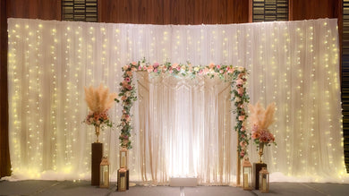Wedding Stage Decor in Singapore - 8m White Backdrop with Fairylights (Venue: Amara Sanctuary Resort Sentosa)