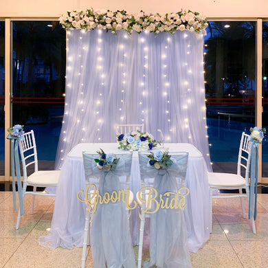 Sweet and Simple Home/Function Room Solemnisation/ROM Decor in Singapore - Blue & White Theme with Fairy-lights