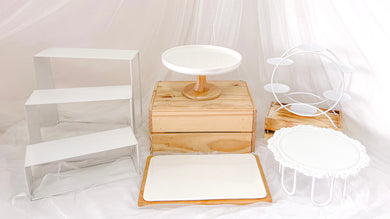 Minimalist White Dessert Wares / Dessert Table Props / Cake Stands & Dessert Stands for rent