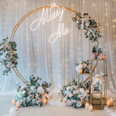 Romantic Hotel Room Proposal Decor in Capella Singapore Sentosa with Fairylight Backdrop and Floral Arch by Style It Simply