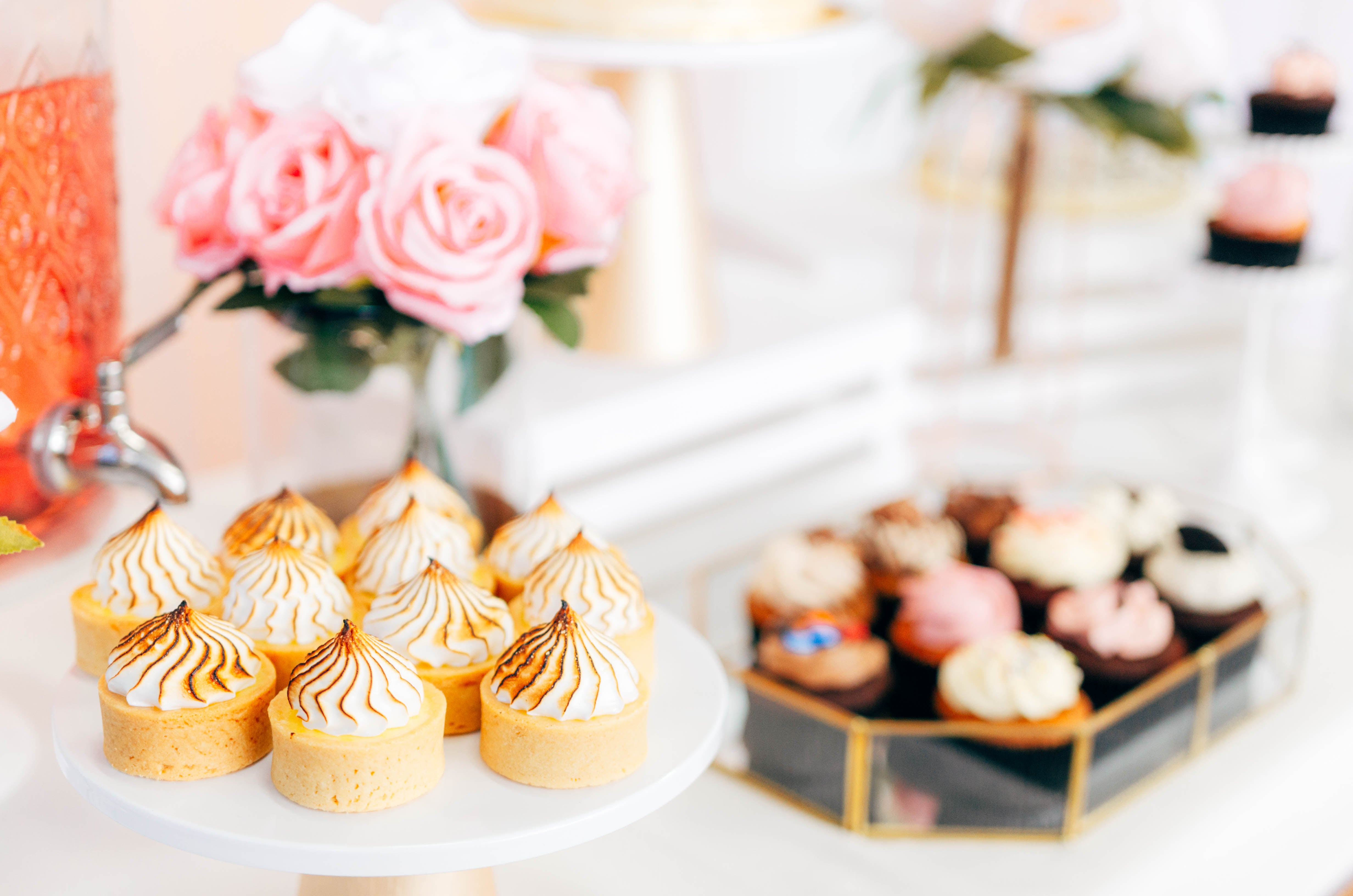 Rose Gold Floral Dessert Table for Birthday Party by Style It Simply