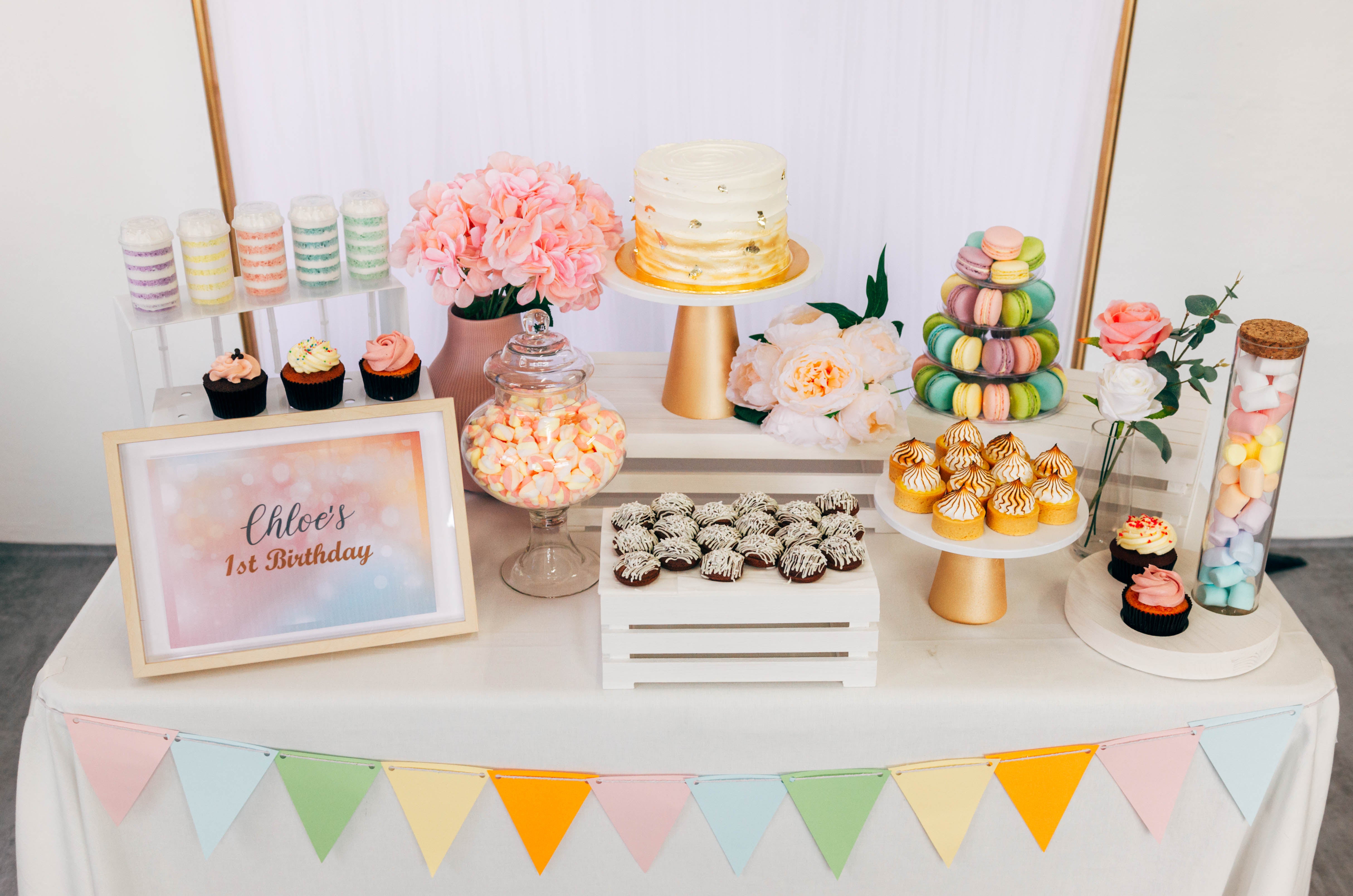 Pastel Theme Dessert Table for Birthday Party by Style It Simply