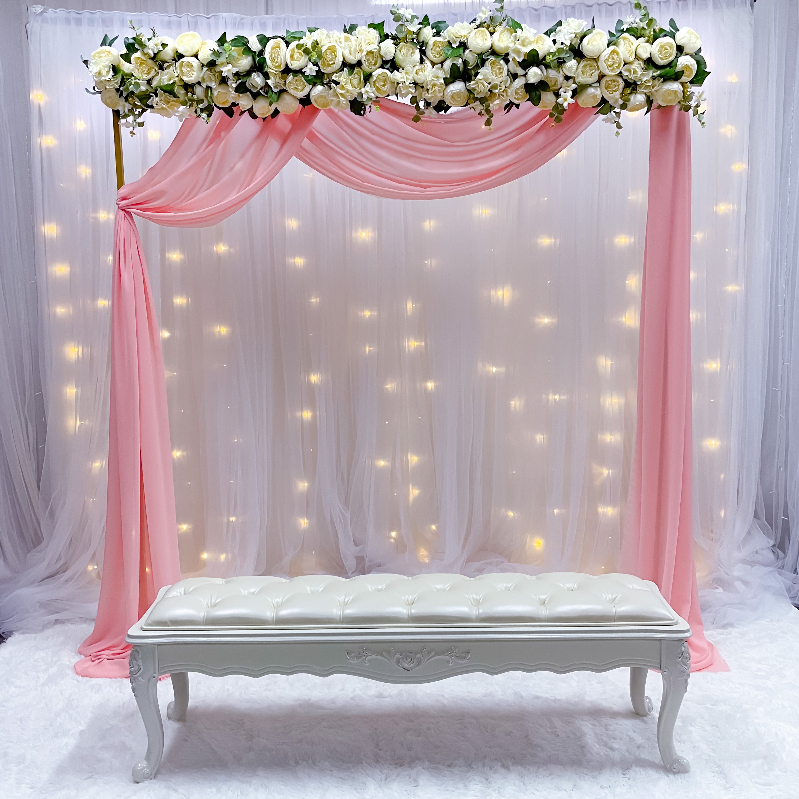 Mini Pelamin/ Mini Dias Decor for Malay Wedding at Home in Singapore - Pink & White Theme with Fairylights