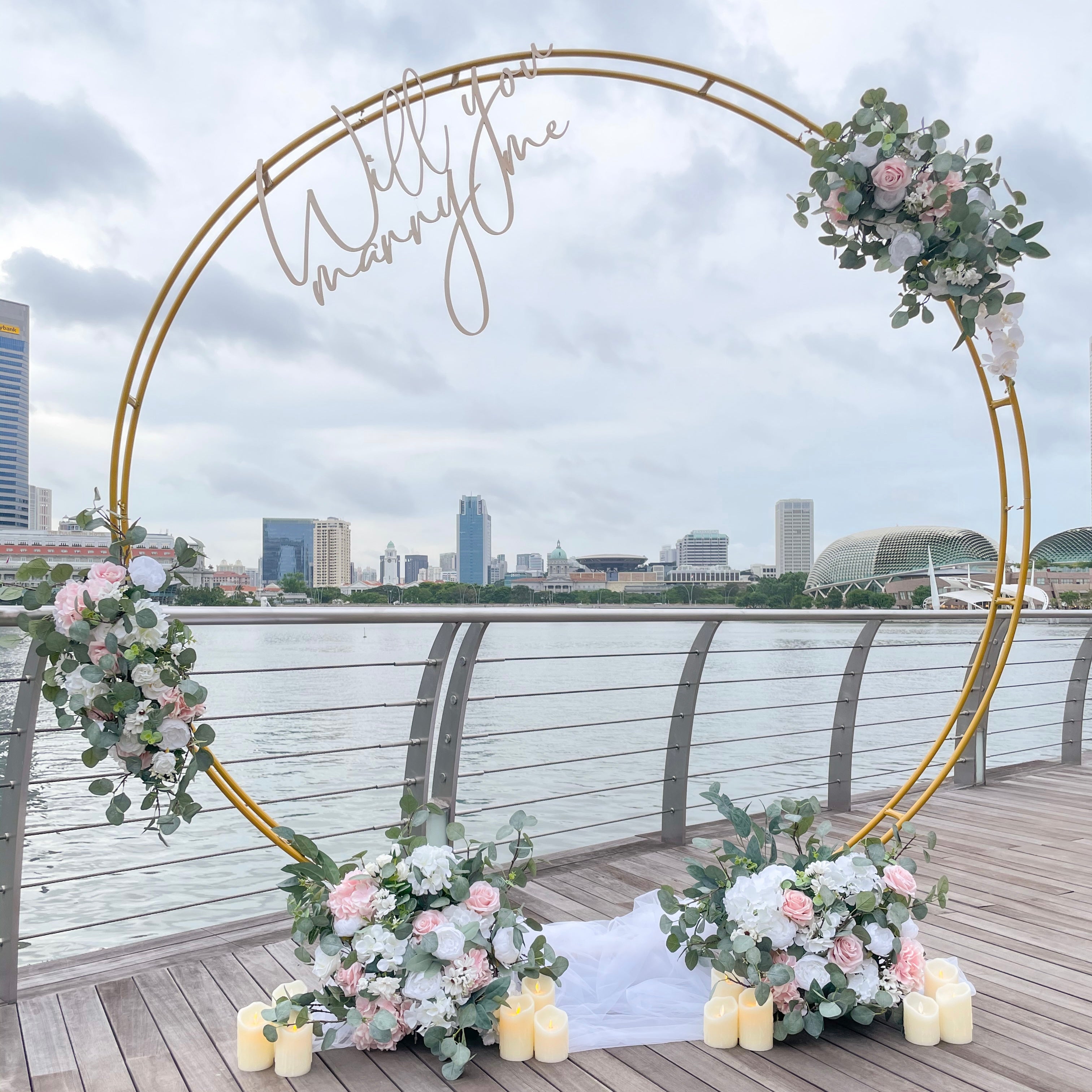 Romantic Outdoor Proposal Decor at Marina Bay Singapore with Floral Arch by Style It Simply