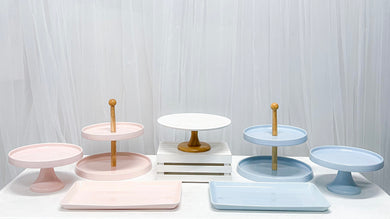 Gender Reveal , Pink & Blue Dessert Wares / Dessert Table Props / Cake Stands & Dessert Stands for rent